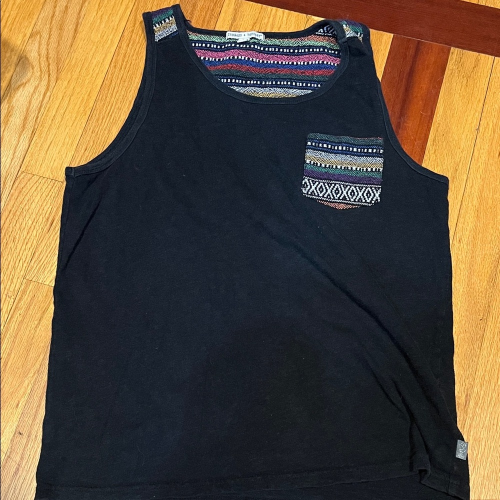 Black Tank Top with Patterned Pocket